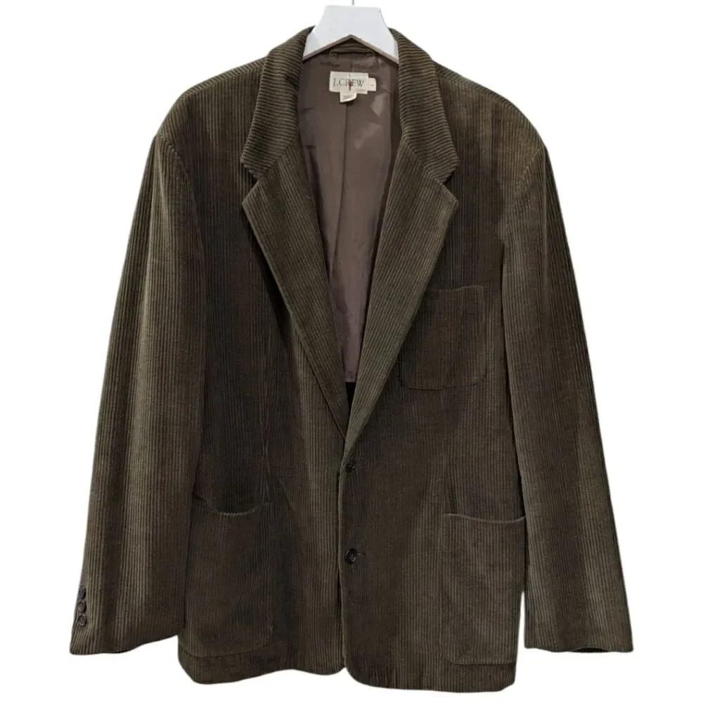 Vintage 90s J. Crew Mens L Olive Green 100% Cotton Corduroy Two Button Sportcoat